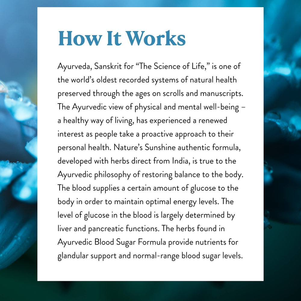 Nature's Sunshine Blood Sugar Formula bottle shows 100 caps for reliable supply.