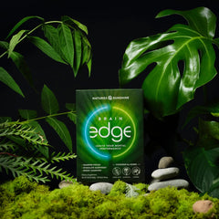 Nature's Sunshine Brain Edge bottle pour shows quick-dissolve and refreshing mix.