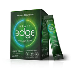 Nature's Sunshine Brain Edge stick-pack close-up for quick focus boost.
