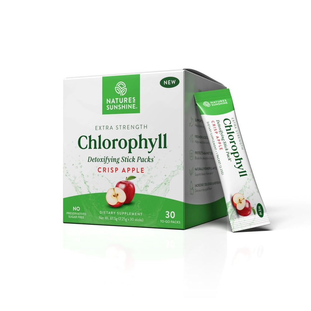 Nature's Sunshine chlorophyll stick apple-flavor drink boosts daily detox on the go.