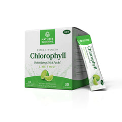 Nature's Sunshine chlorophyll stick lime twist poured into a glass for a refreshing detox