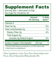Nature's Sunshine Chlorophyll stick pack eco friendly manufacturing symbol.
