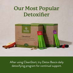 Steaming cup shows ready-to-drink option for gentle daily cleanse rituals.