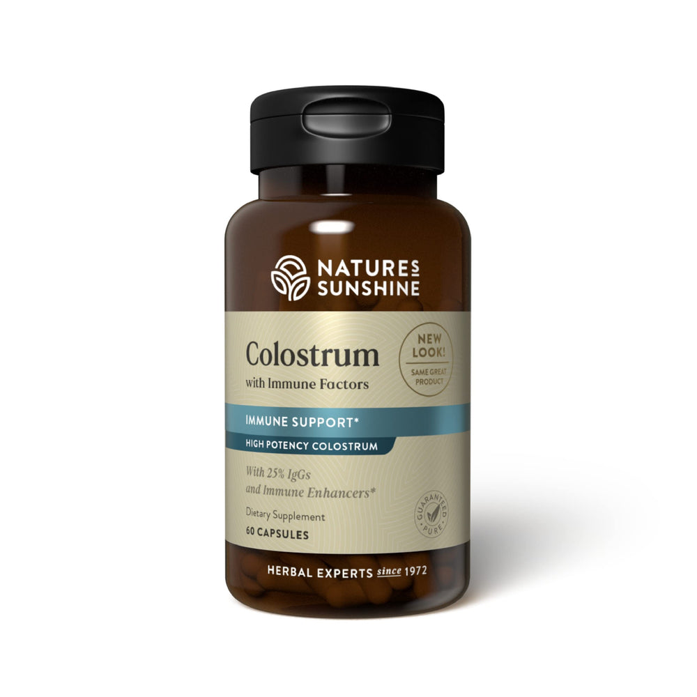 Nature's Sunshine Colostrum with Immune Factors bottle front showing the label for immune support