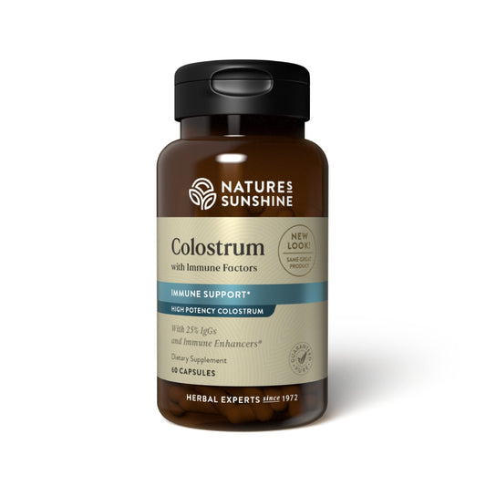 Nature's Sunshine Colostrum with Immune Factors bottle front showing the label for immune support