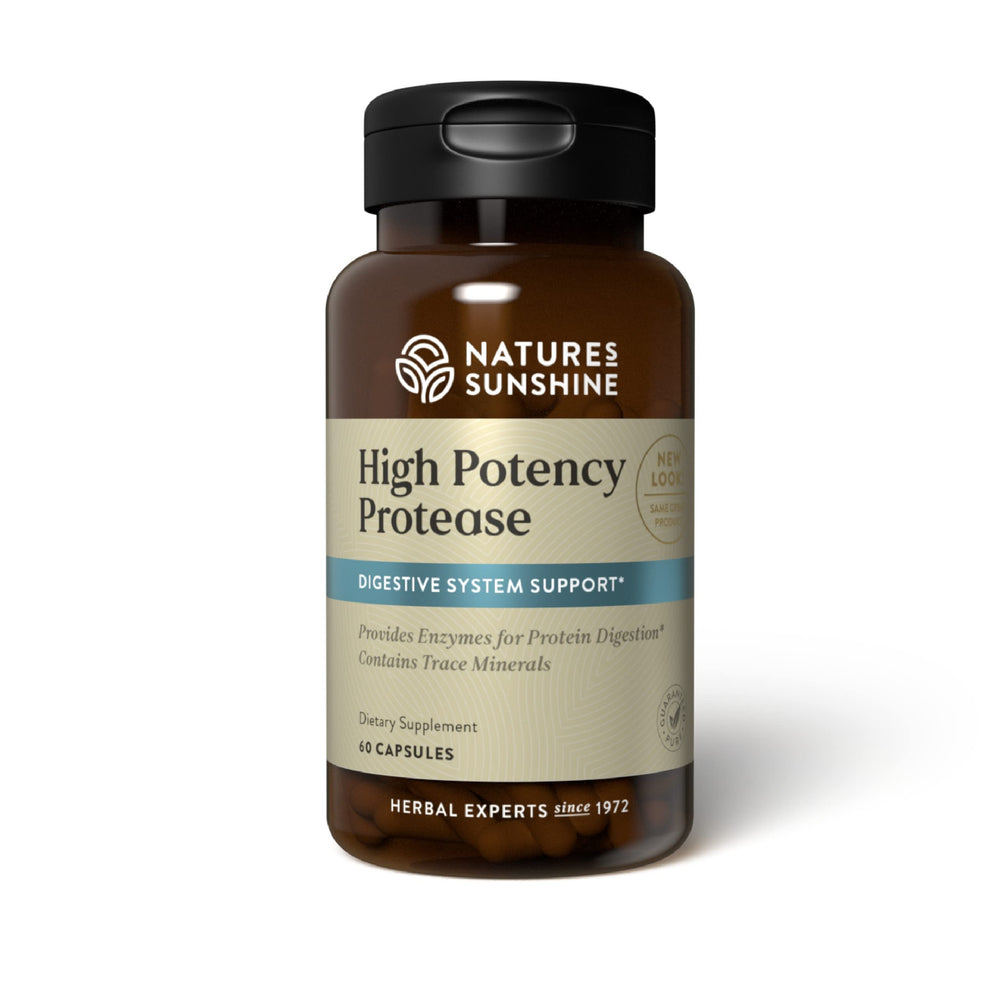 Nature's Sunshine High Potency Protease bottle front supports protein digestion.