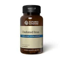 Nature's Sunshine Iron-Chelated 25mg tablets bottle for circulatory support.