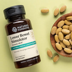 Nature's Sunshine Lower Bowel Stimulator capsules ready for gentle daily use.