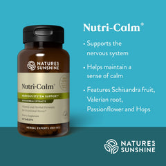 Nutri-Calm packaging with ingredients, natural nervous system support.