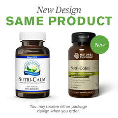 Nutri-Calm tablets on a desk, calm between tasks during workday.
