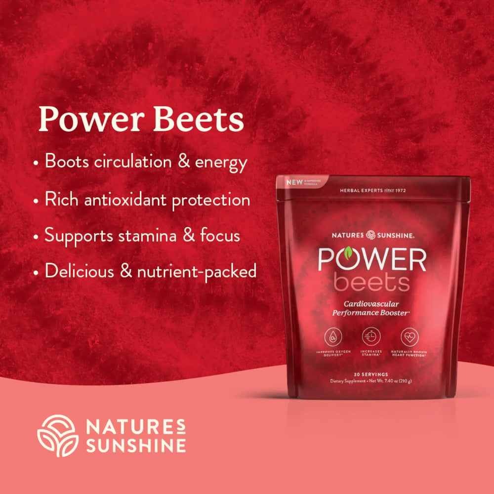 Nature's Sunshine Power Beets to-go packs lined up for convenient energy on the go