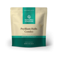 Nature's Sunshine Psyllium Hulls bottle pour shows convenient fiber dose for daily use