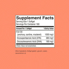 Nature's Sunshine Super Omega-3 EPA 180 Softgels nutrition facts panel appears clearly.