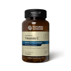 Nature's Sunshine Vitamin C Time Release bottle with 120 tablets for immune support.