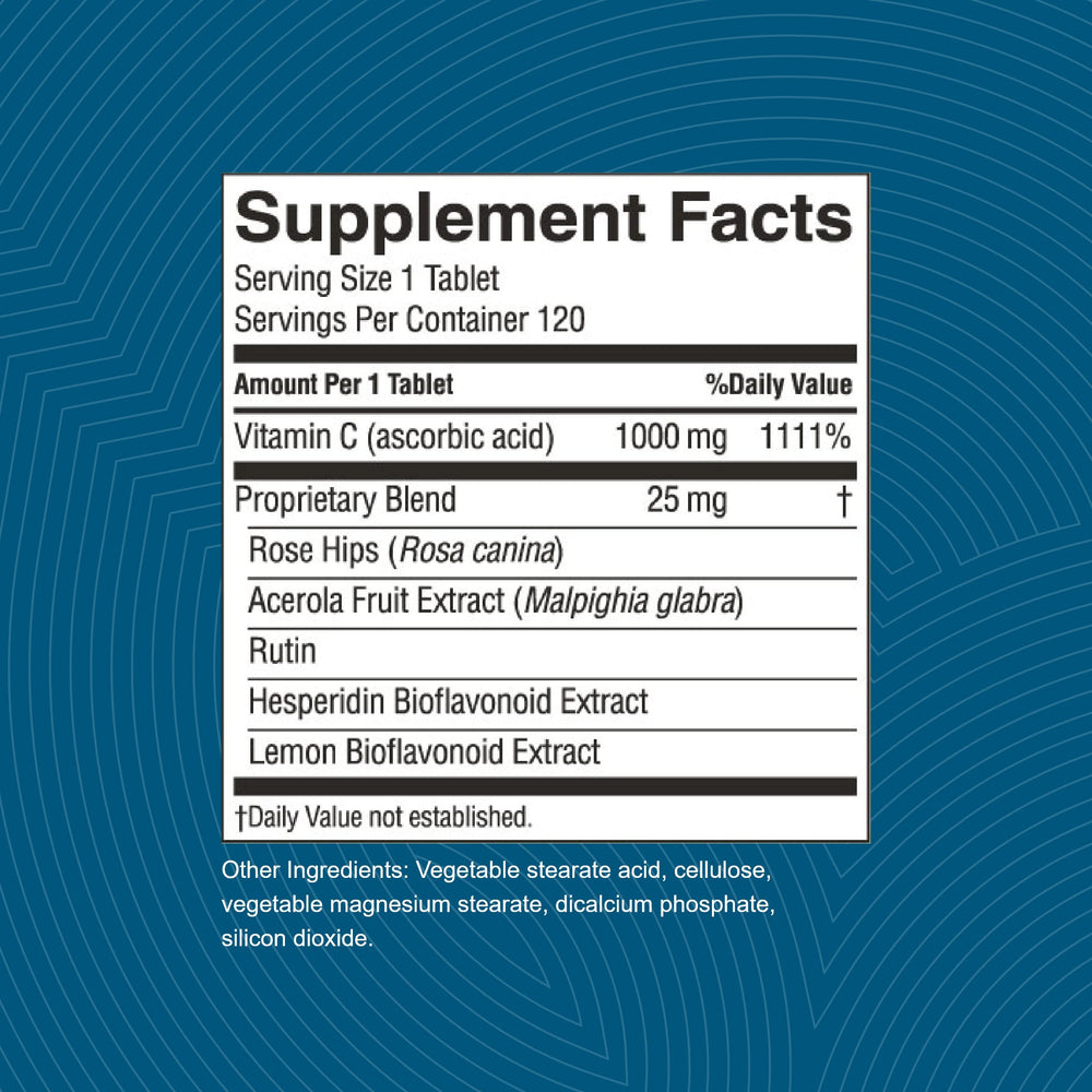 Bottle label close-up showing 1000 mg vitamin C from Nature's Sunshine.