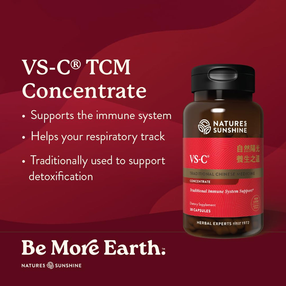 Nature's Sunshine VS-C capsules close-up highlighting daily supplement use