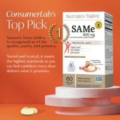 Nature's Trove SAM-e 400mg enteric-coated caplets close-up for absorption