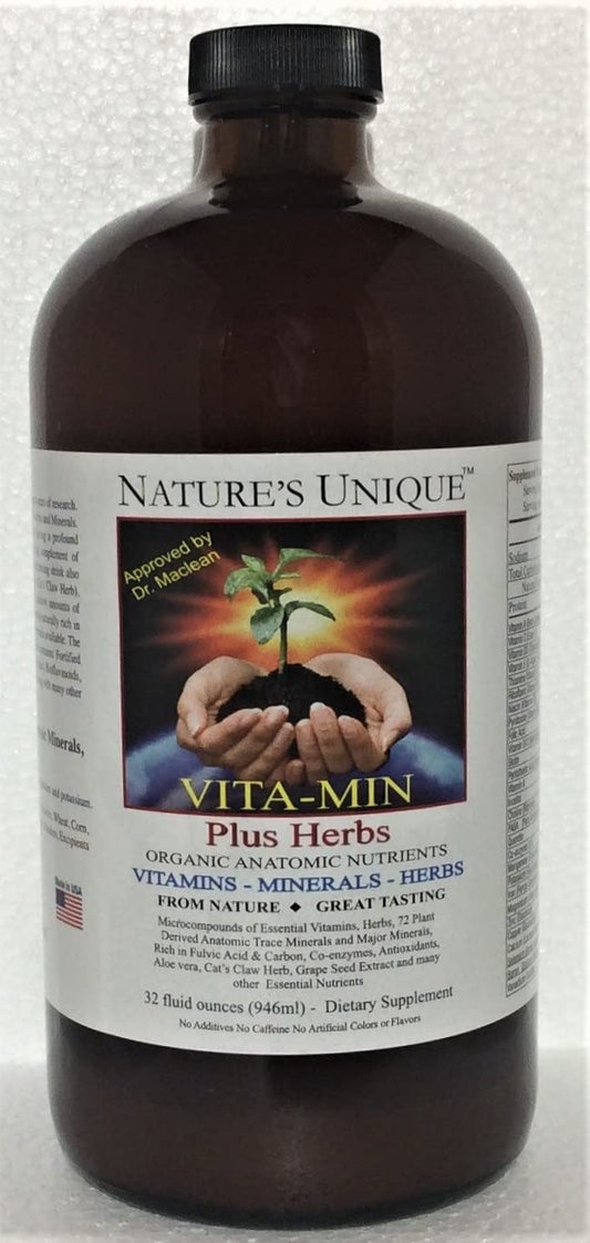 Nature's Unique Vita-Min Plus Herbs beets-bilberry-pomegranate blend promotes daily antioxidant support.