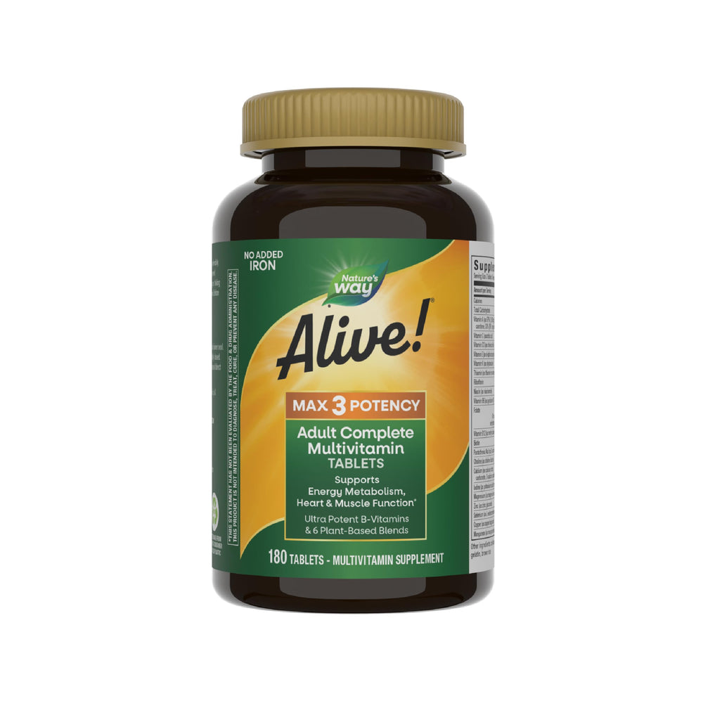 Nature's Way Alive! Max3 bottle front view highlighting high potency vitamins for daily energy.