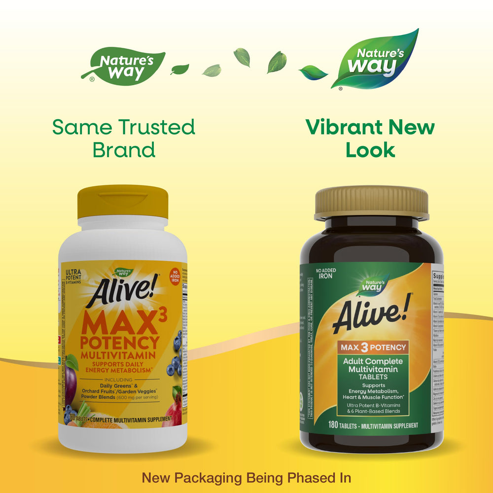 Nature's Way Alive! Max3 tablets arranged for easy daily supplementation.