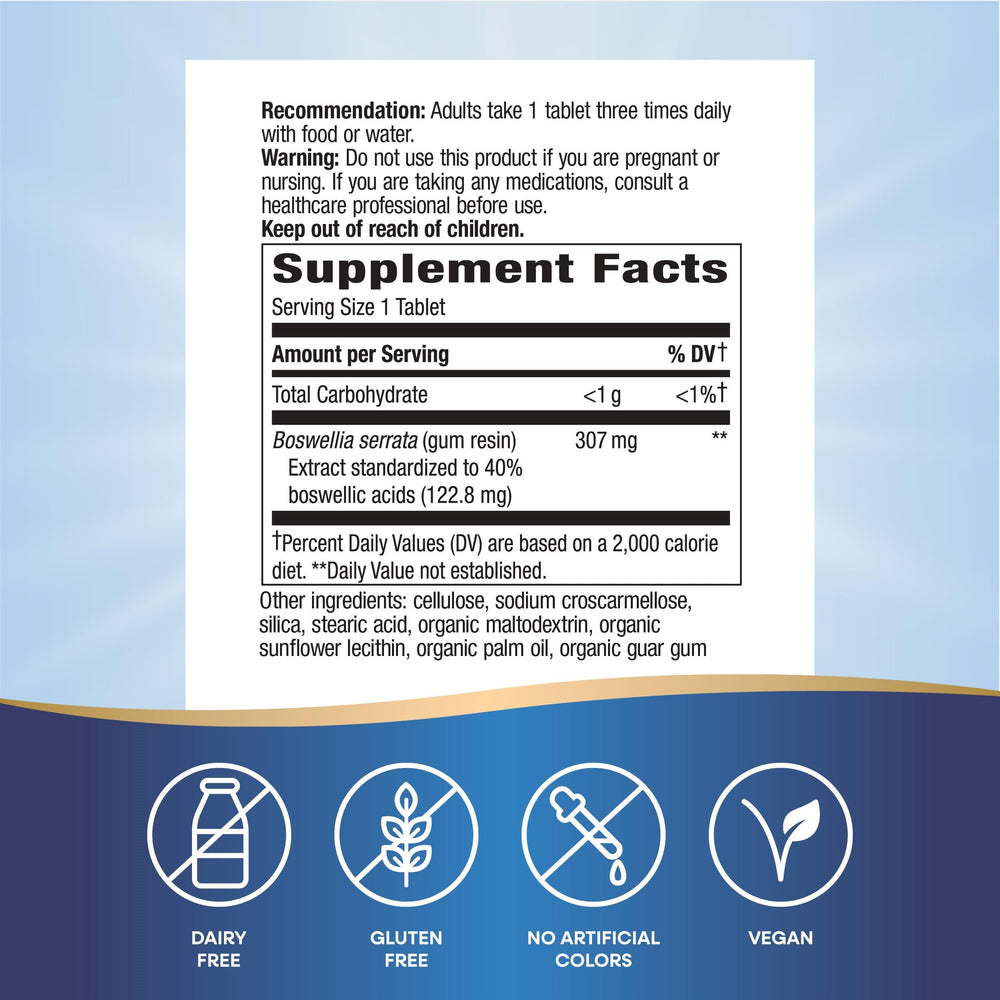 Close-up of Nature's Way Boswellia premium extract tablets