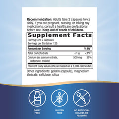 Nature's Way calcium citrate capsules close-up highlights gluten-free formula for dairy-free wellness.