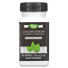 Nature's Way Chlorofresh 90 softgels bottle, convenient internal deodorant support.