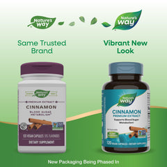 Nature's Way Cinnamon Premium Extract capsules closeup suitable for daily use.