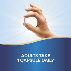 Silhouette of a capsule dropping from a Fortify Optima bottle into a hand.
