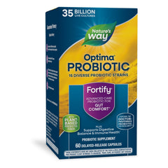 Nature's Way Fortify Optima probiotic bottle for daily digestive balance.