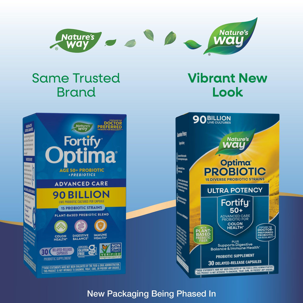 Fortify Optima capsules close-up emphasizes non-GMO and gluten-free formula.
