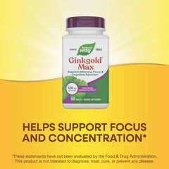 Nature's Way Ginkgold Max gluten-free vegan formula close-up.