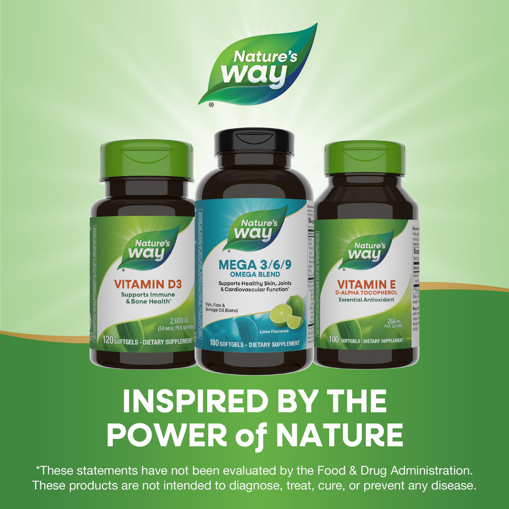 Nature's Way Mega 3/6/9 health-focused lifestyle image for wellness routine