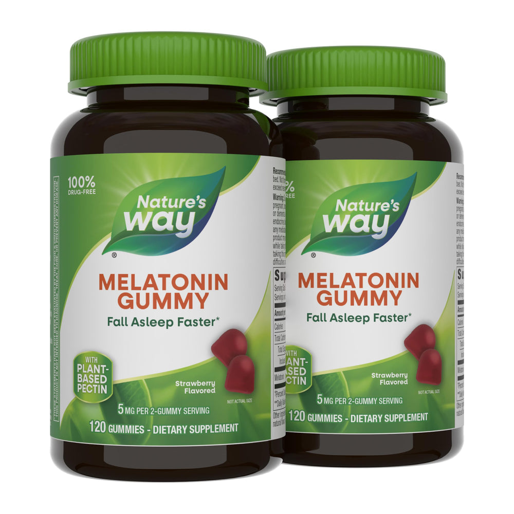 Nature's Way Melatonin Gummies bottle front showing strawberry flavor for restful sleep