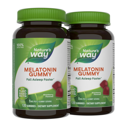 Nature's Way Melatonin Gummies bottle front showing strawberry flavor for restful sleep