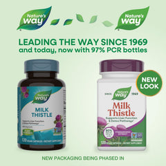 Nature's Way Milk Thistle label detail shows 80% silymarin for consistent potency.