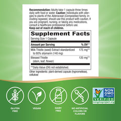 Nature's Way Milk Thistle seed extract label highlighting 80% silymarin.