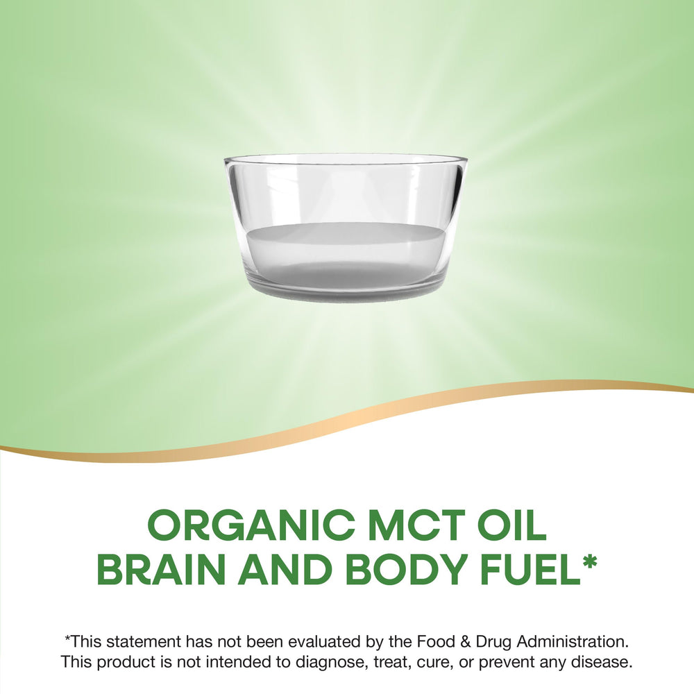 Nature's Way Organic MCT Oil being poured into a cup for quick energy.