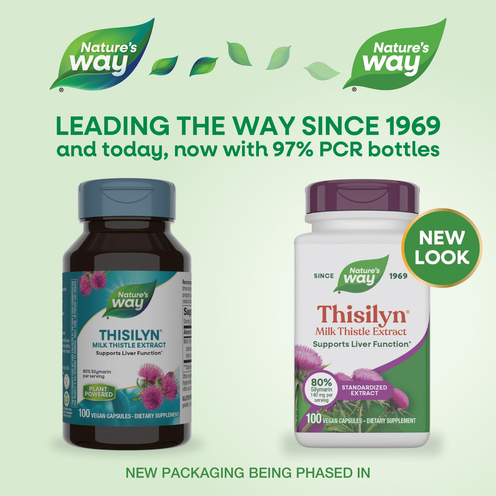 Nature's Way Thisilyn capsules closeup reveals milk thistle capsules.