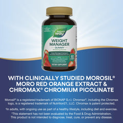 Nature's Way Weight Manager Gummy bottle display highlights portable, gluten-free formula.