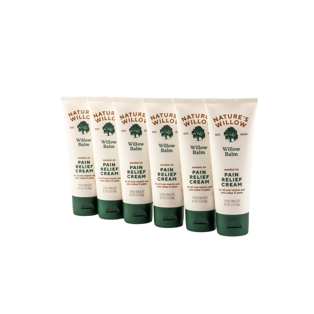 Nature's Willow Willow Balm packaging shows a clean, ready-to-use pain relief solution.