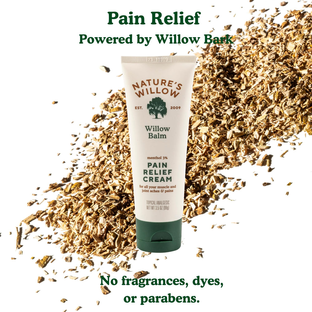Nature's Willow Willow Balm tube held for quick, on-the-go muscle relief.