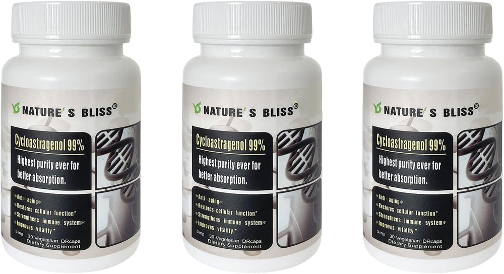 Nature'sbliss Cycloastragenol bottle with 90 capsules for daily use.