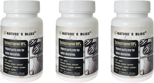Nature'sbliss Cycloastragenol bottle with 90 capsules for daily use.