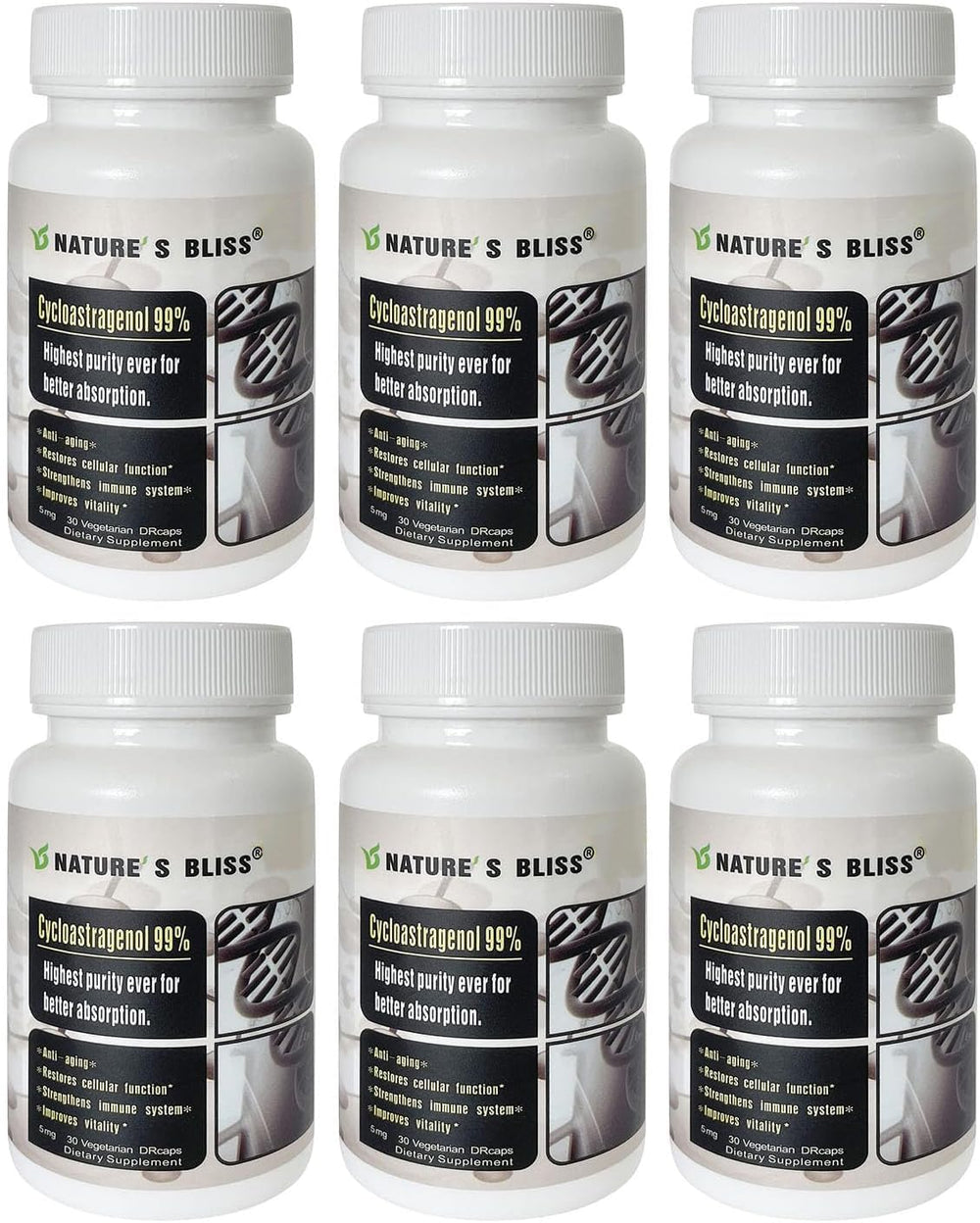 Nature'sbliss stomach acid protected Cycloastragenol 180caps front view showing packaging and quality.