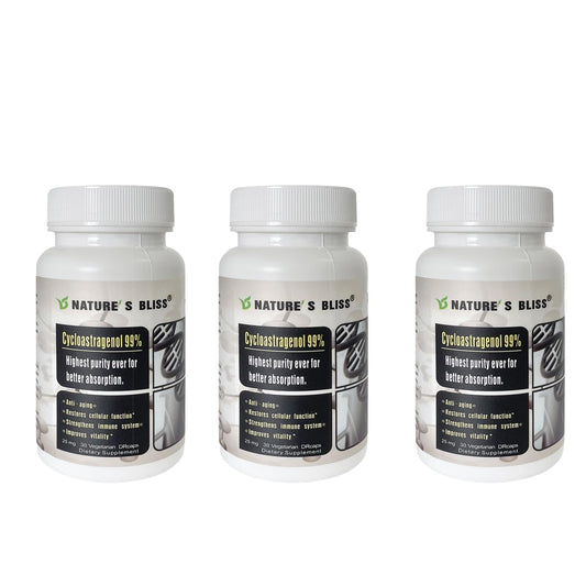 Nature'sbliss telomere bottle front showing brand name and product focus for potential wellness support.