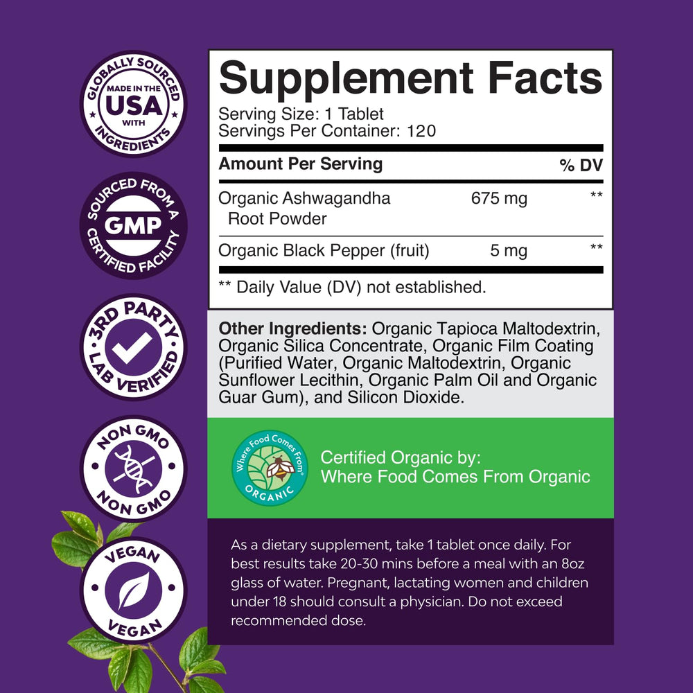 Natures Craft ashwagandha tablets pack closeup showing simple daily dosage