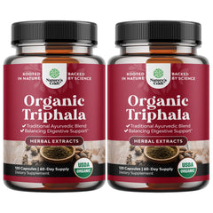 Natures Craft Digestive Triphala bottle close-up showing organic capsules for gut support