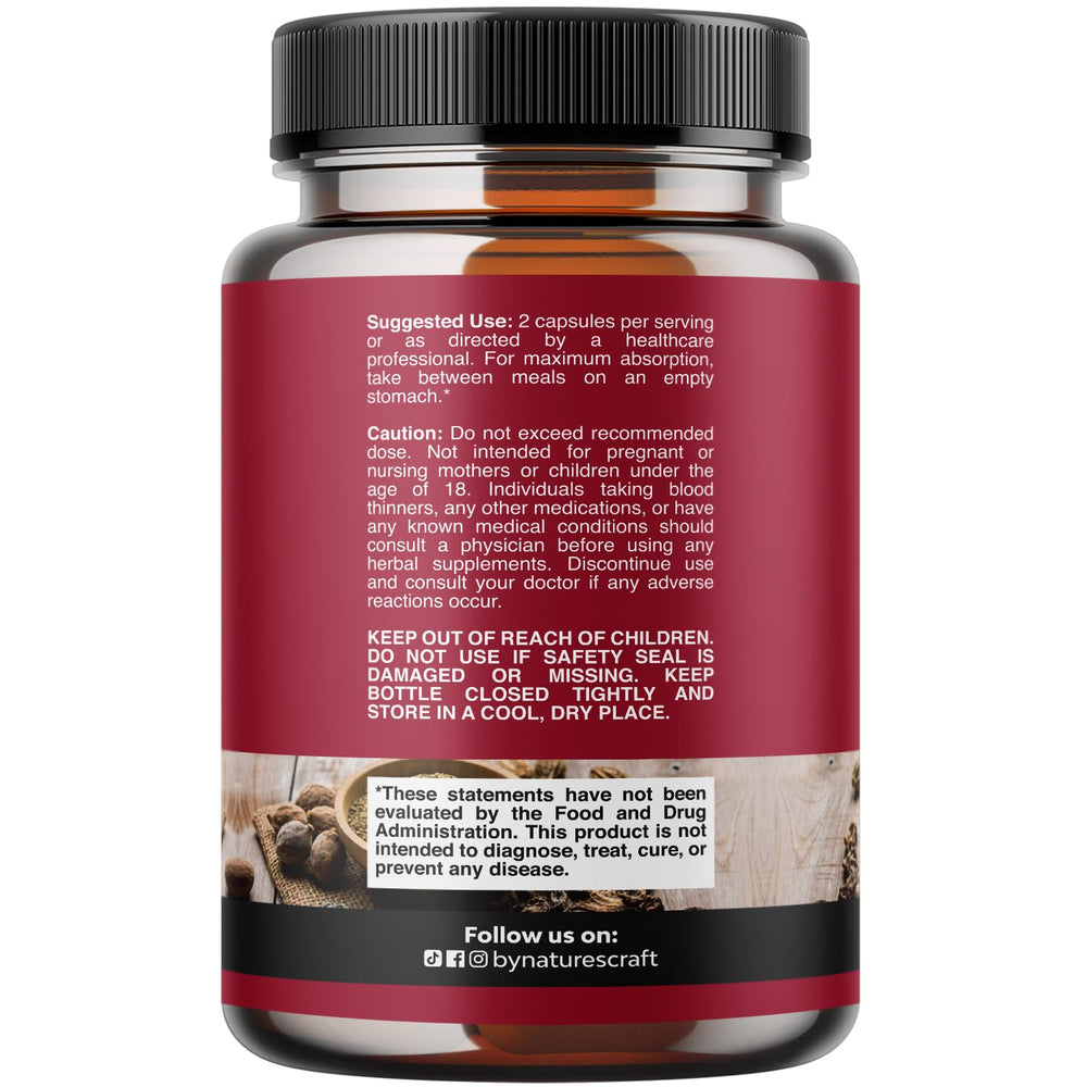 Natures Craft Digestive Triphala capsules being poured from a bottle for daily gut balance