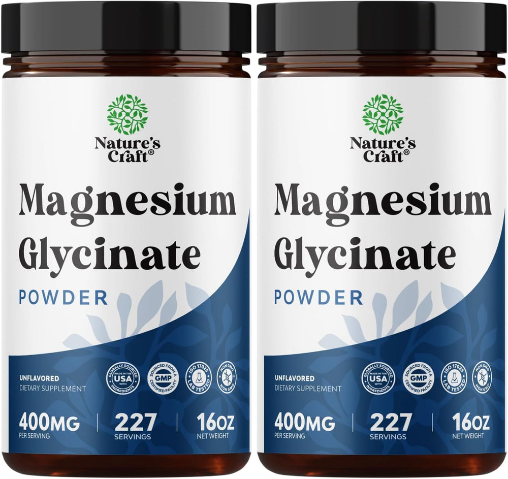 Nature's Craft Potent Magnesium Glycinate Powder bottle for easy daily dosing and high absorption.